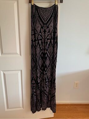 Jump Black Strapless Maxi Dress with Silver Geometric Accents | Size 4